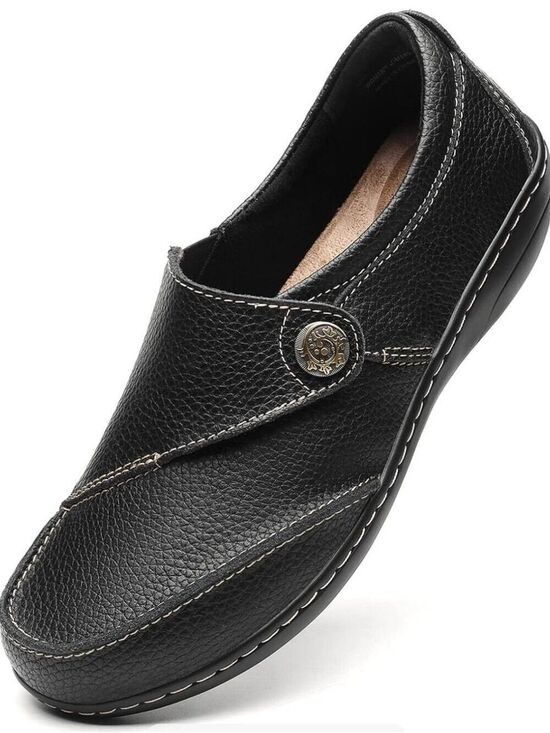 Geoeleph Shoes - Geoeleph women's black pebbled leather casual slip-on loafers